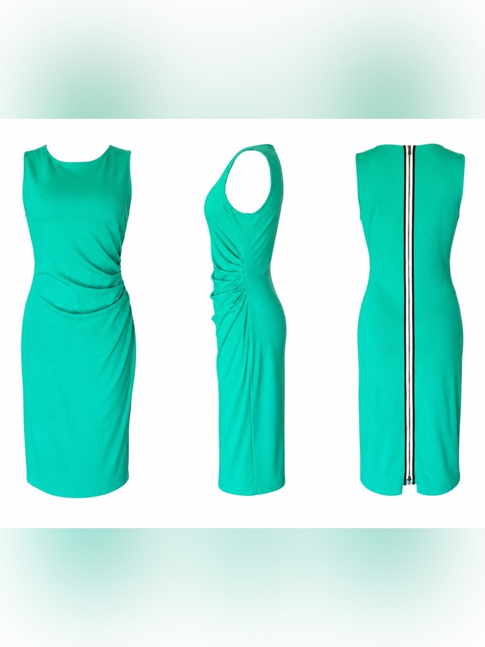 Kenneth Cole Aqua Green Bodycon Ruched Dress - back zip - Sleeveless Midi - 6